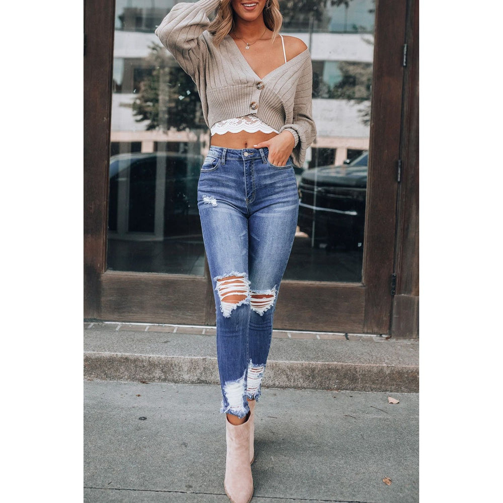 Dark-Blue-Washed-Distressed-Slits-Skinny-Jeans