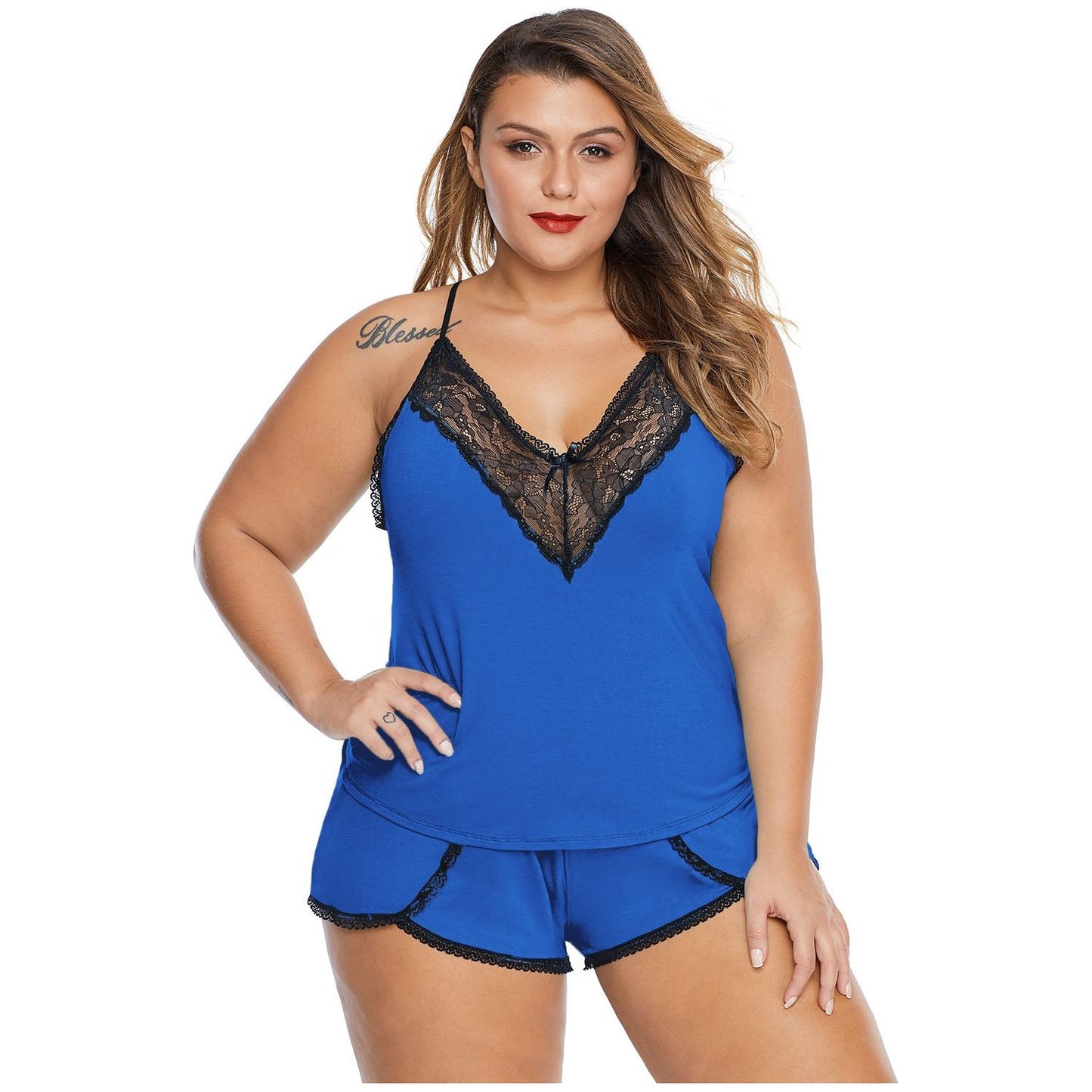 blue-spaghetti-strap-lace-pajama-set