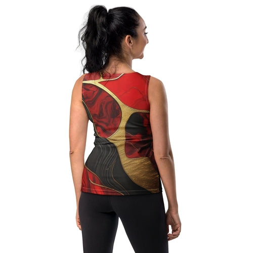 Brick-Red-Pattern-Black-Gold-Marble-Stretch-Fit-Tank-Top