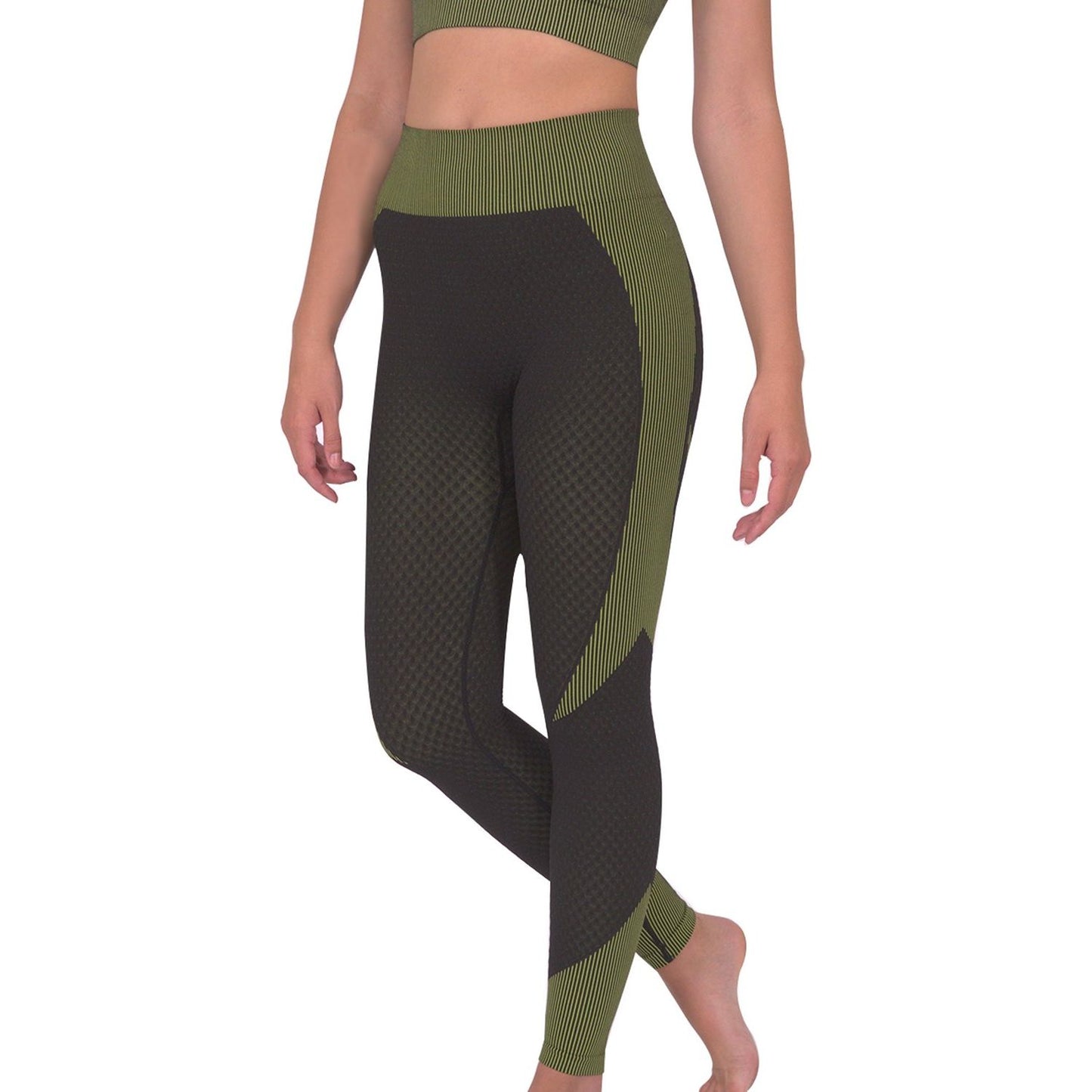 Black-with-Green-Trois-Seamless-Legging 