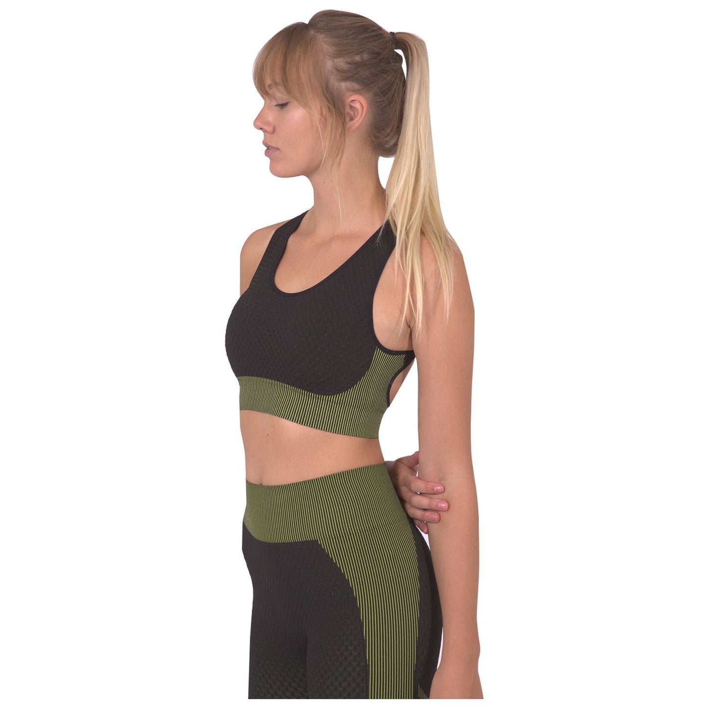Black-with-Green-Seamless-Sports-Bra