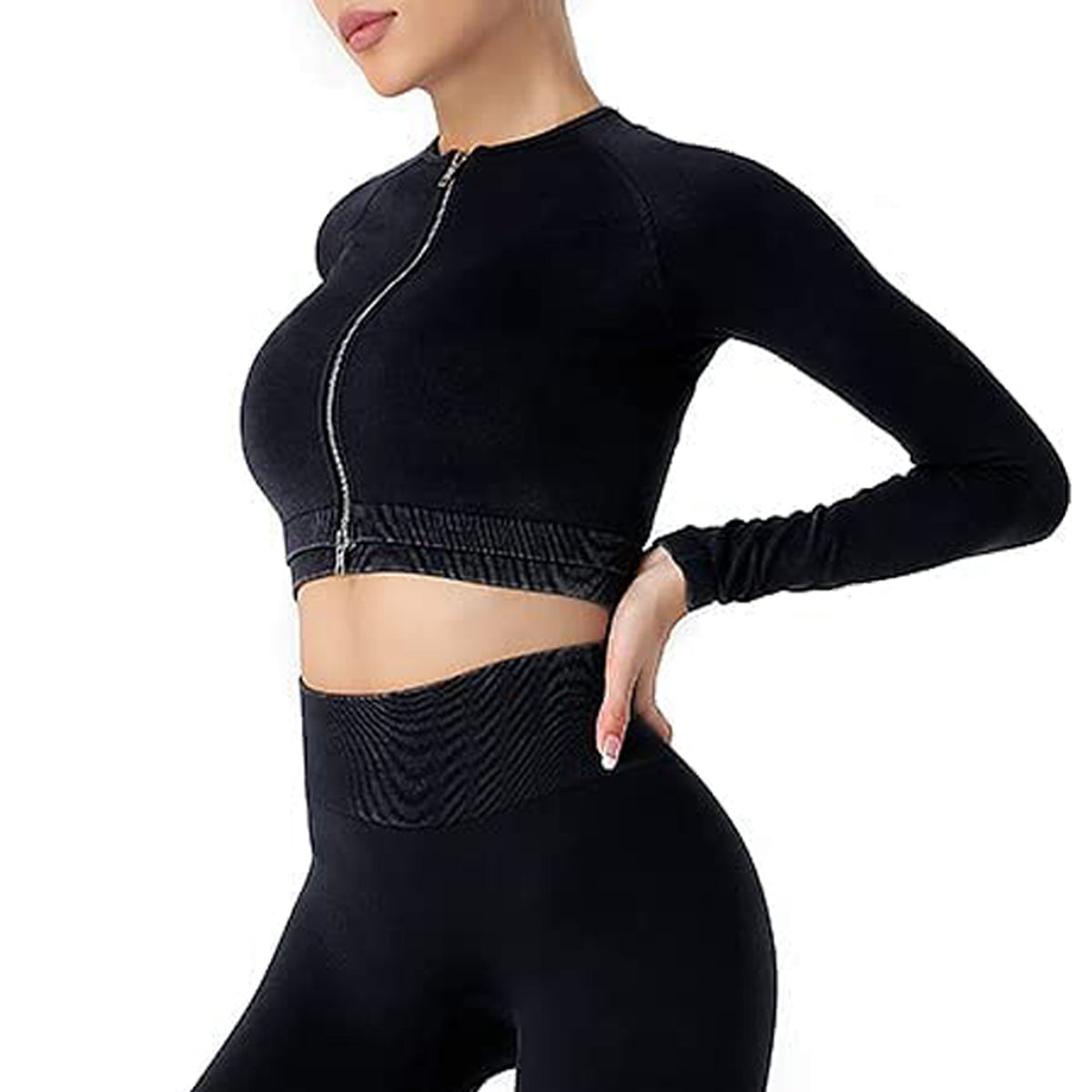 Zipper-closure- Seamless-Womens-Workout-Tracksuit 