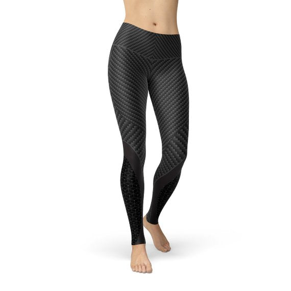 Womens-Black-Carbon-Fiber-Sports-Leggings