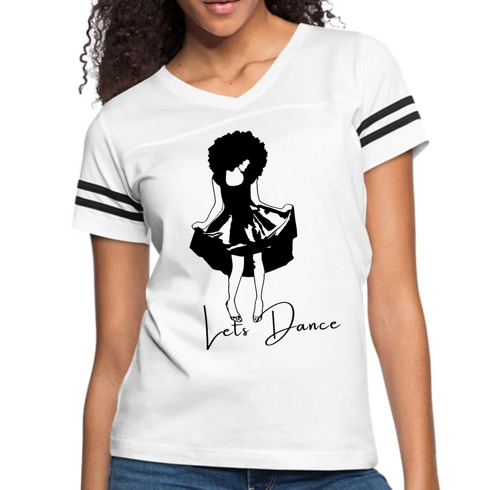 V-neck-short-sleeve-T-shirt-Say-it Soul-Lets-Dance-White