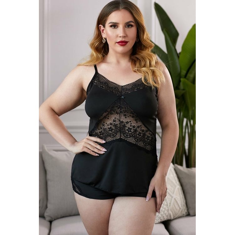 black-Spaghetti-Straps-Lace-Pajamas-Set
