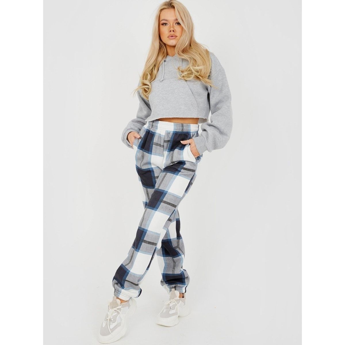 Navy-Checked-Joggers-Womens