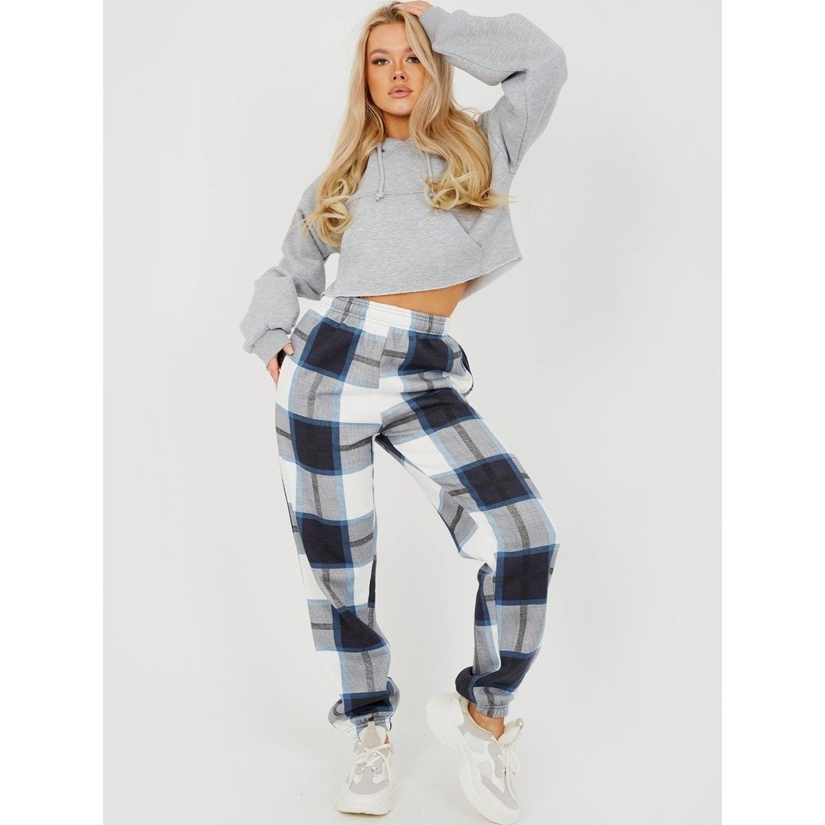 Navy-Checked-Joggers-Womens